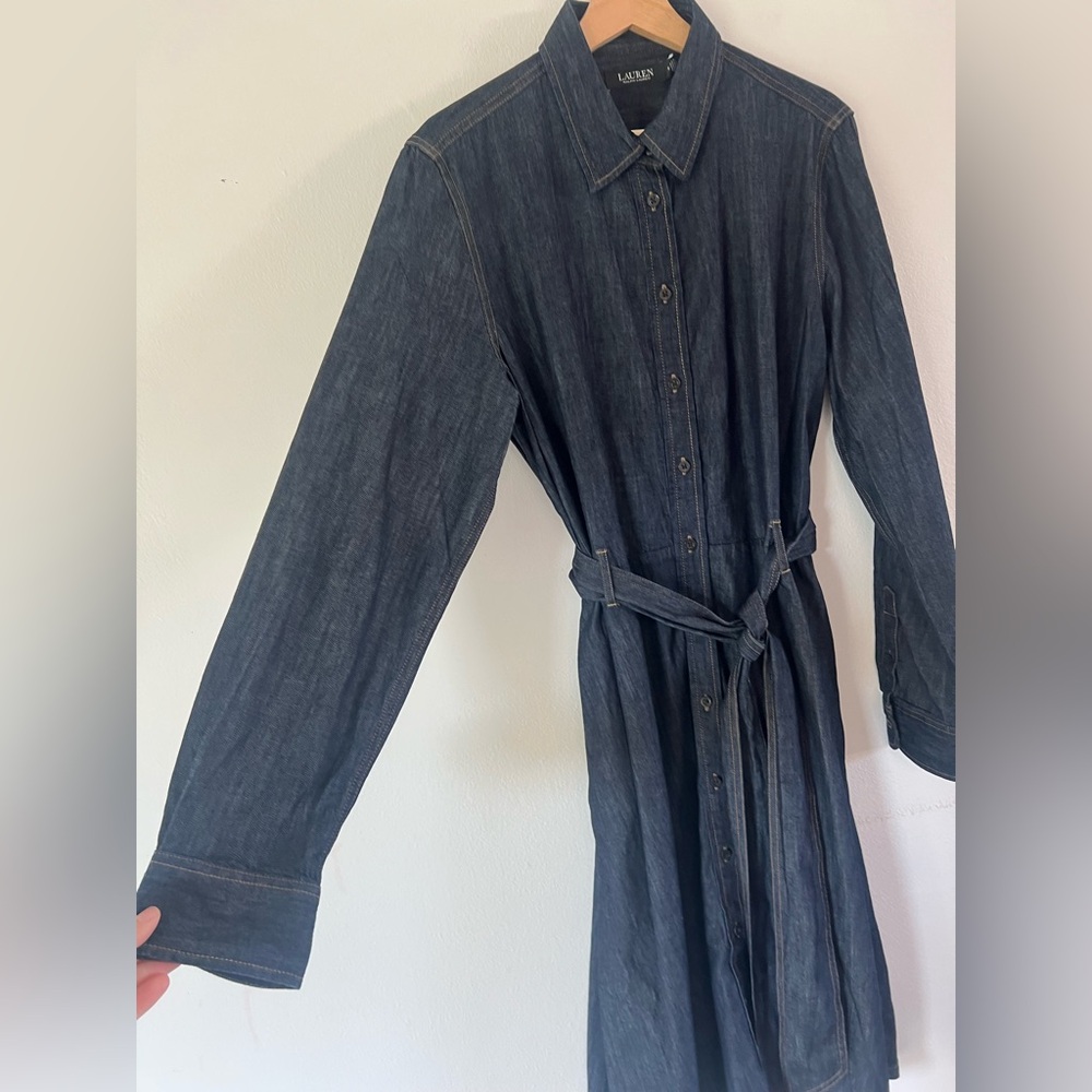 Lauren Ralph Lauren Denim Belted Shirt Dress In Dark Rinse Indigo Size 14 NWT - Picture 7 of 12